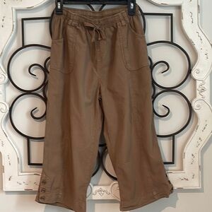 KAREN SCOTT BUTTON HEM PULL ON PULLSTRING CROPPED PANTS BROWN SIZE SMALL